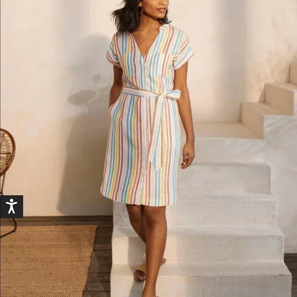 Boden Evie Linen Rainbow Stripe Shirt Dress Sz 4P - Picture 2 of 7